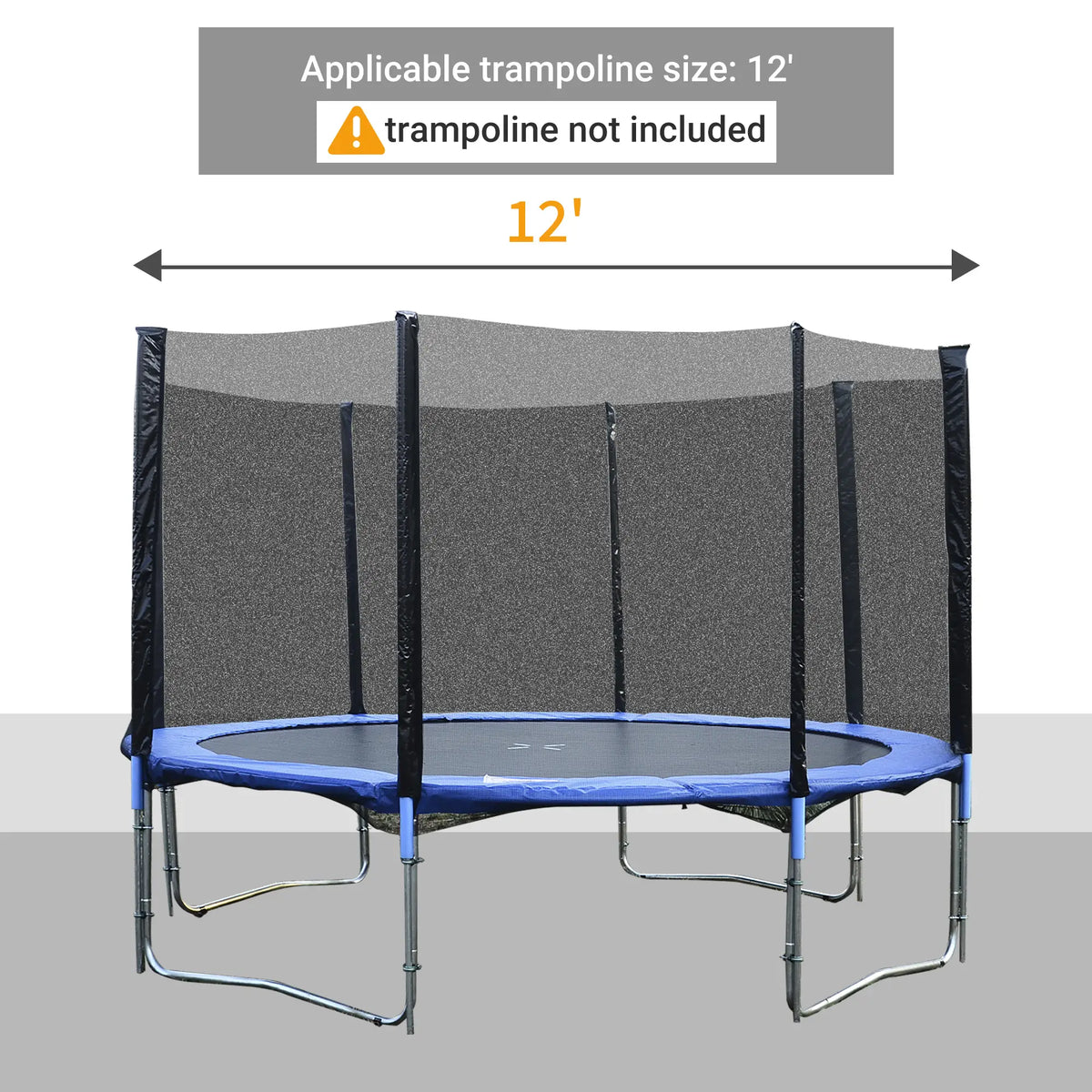 Filet de sécurité pour trampoline 3,66 m (12 pi) avec 8 poteaux, noir.