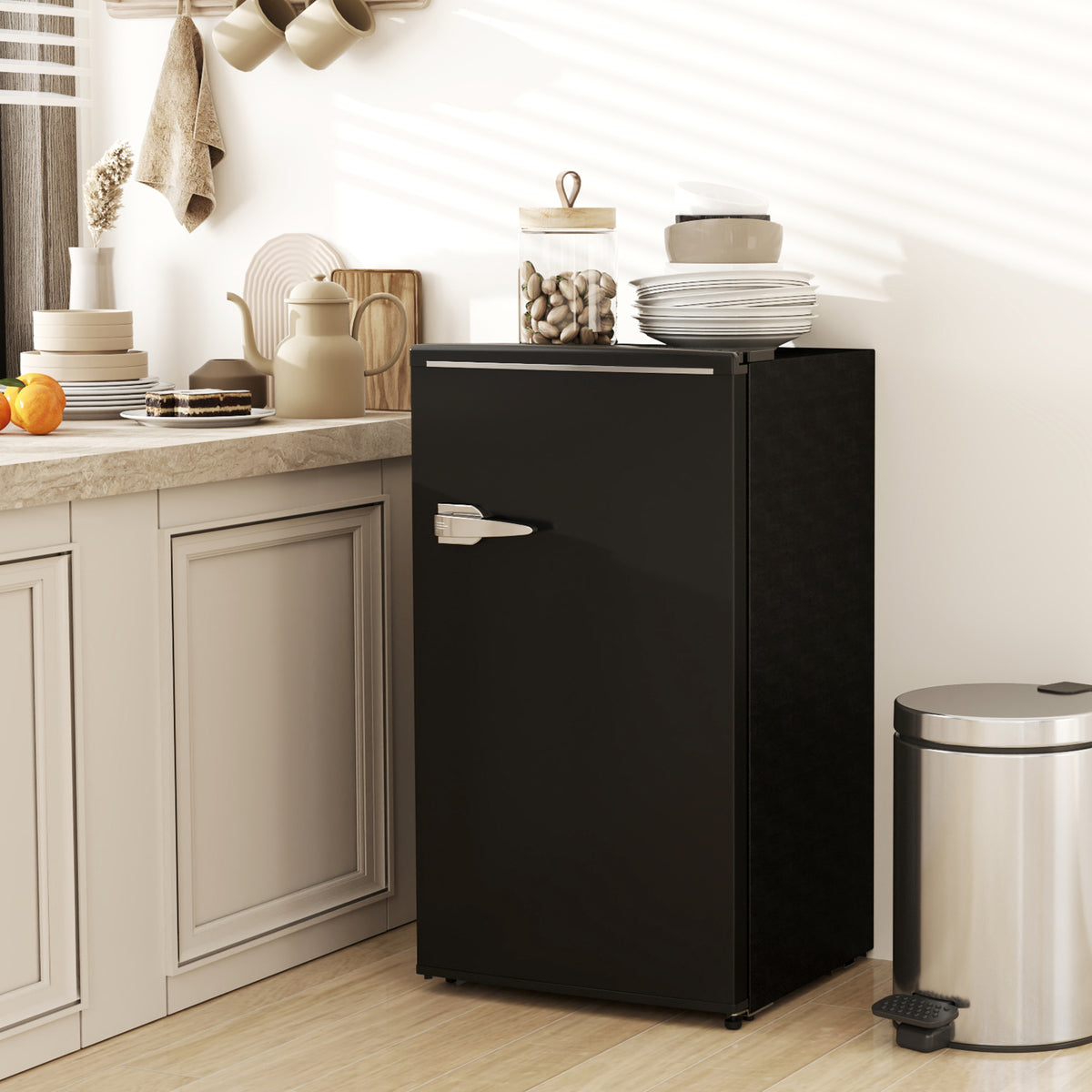 Mini-réfrigérateur rétro, réfrigérateur compact à une porte de 88 litres (3,1 pi³), thermostat réglable, 2 étagères en verre, noir