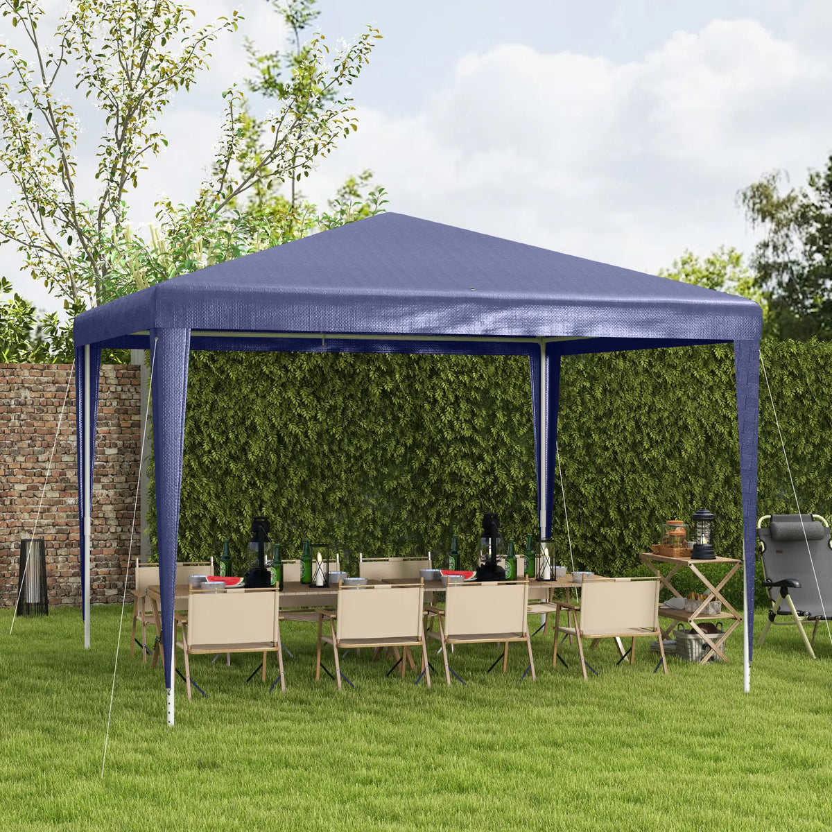 Tente de réception portable 3 x 3 m, tonnelle pliante de jardin, abri événementiel, parasol extérieur bleu foncé