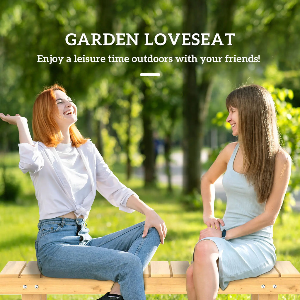 Banc d'extérieur 43 po en bois, banc de patio pour 2 personnes, canapé deux places sans dossier avec assise à lattes pour parc, jardin, pelouse, bois naturel