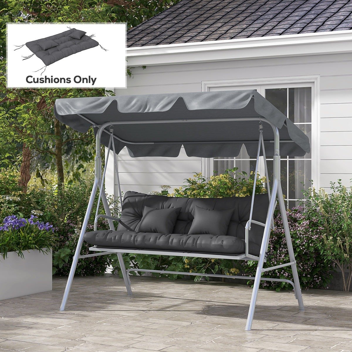 Ensemble de 4 coussins de rechange pour dossier et assise, avec attaches, gris, pour chaises de patio