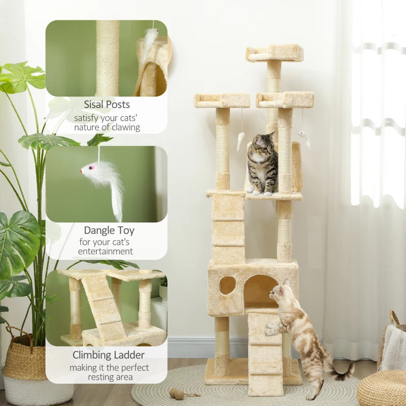 Arbre à chat multi-niveaux 67 po, beige