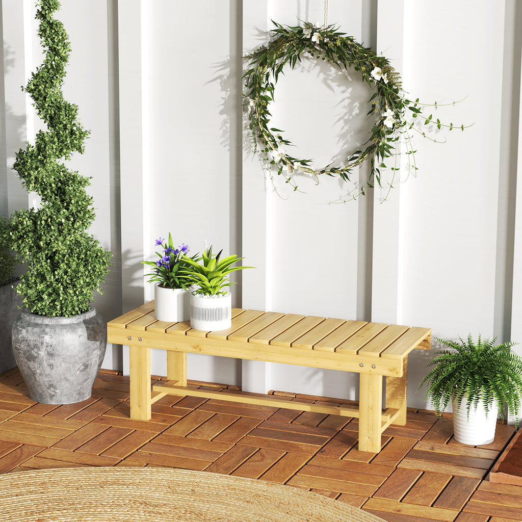 Banc d'extérieur 43 po en bois, banc de patio pour 2 personnes, canapé deux places sans dossier avec assise à lattes pour parc, jardin, pelouse, bois naturel