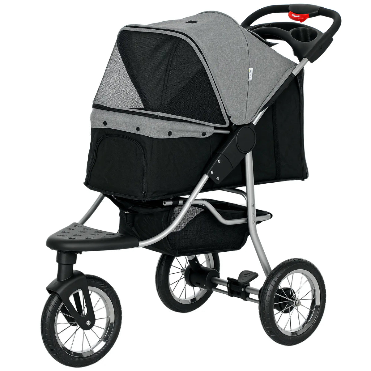 Poussette pour petit chien, poussette pliable à 3 roues avec capote réglable et porte en filet zippée, grise