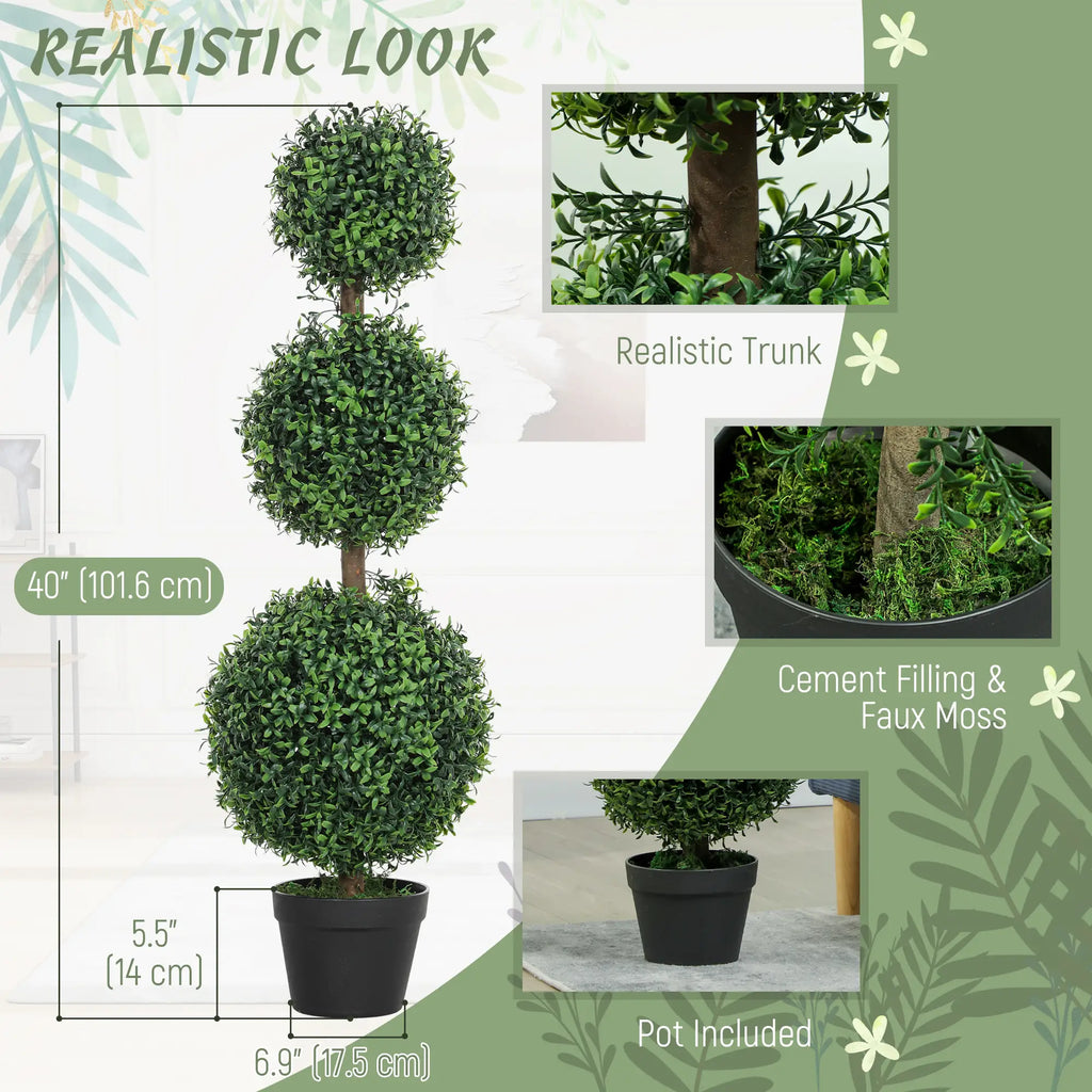 Lot de 2 arbres artificiels de 101,6 cm (40 po), topiaires en buis avec pot, pour l'intérieur et l'extérieur, bureau à domicile, salon, vert