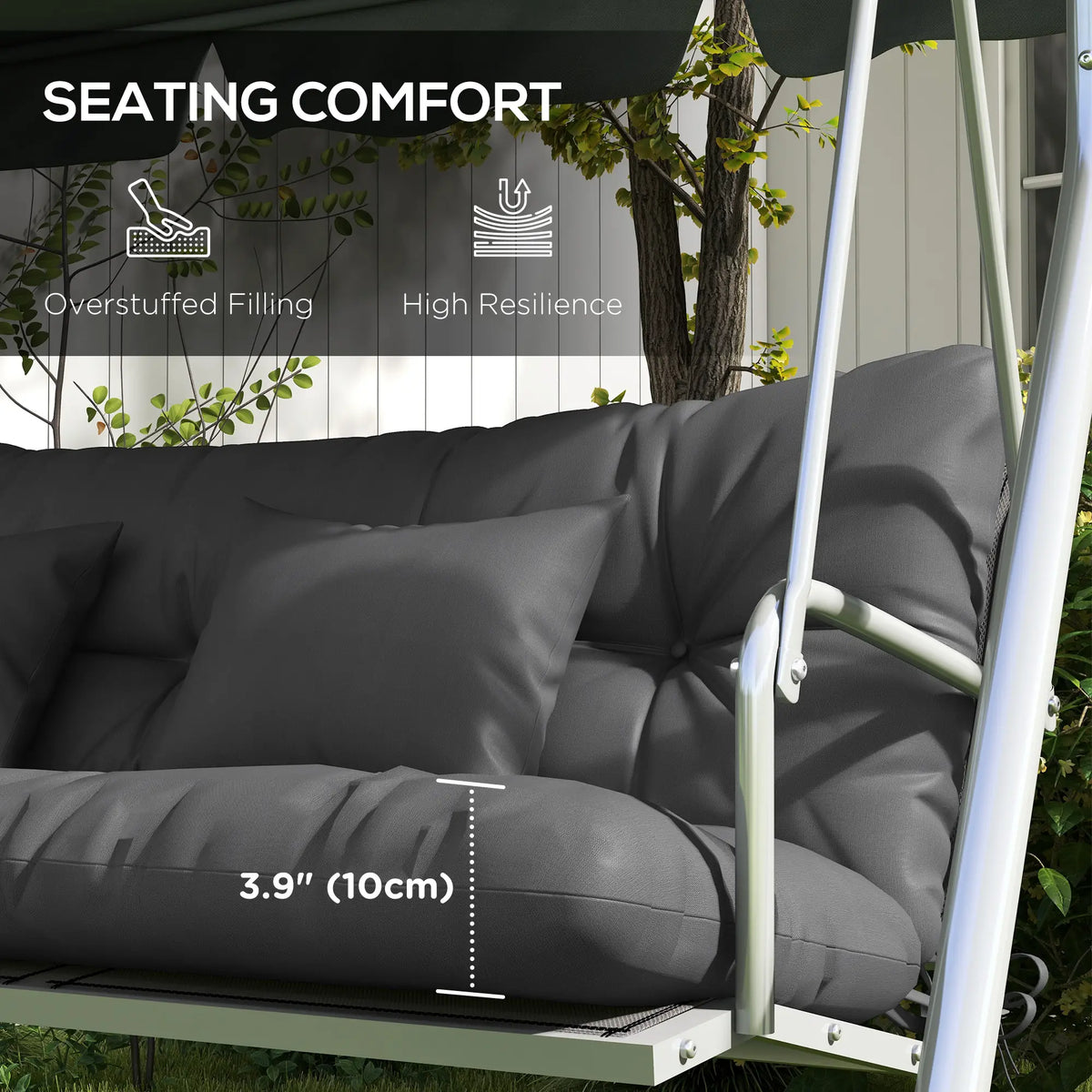 Ensemble de 4 coussins de rechange pour dossier et assise, avec attaches, gris, pour chaises de patio