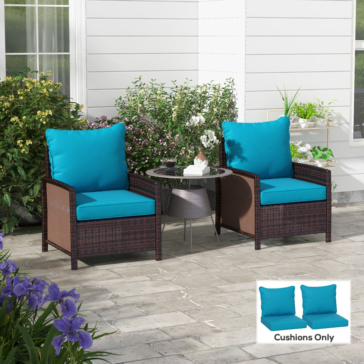 Ensemble de 4 coussins de rechange pour chaises de patio avec dossier, pour intérieur et extérieur, turquoise