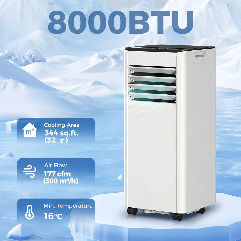 Climatiseur portable 8000 BTU, avec déshumidificateur, ventilateur et télécommande vocale Wi-Fi, pour des pièces jusqu'à 344 pi²