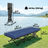Lit de camp avec matelas moelleux, bleu