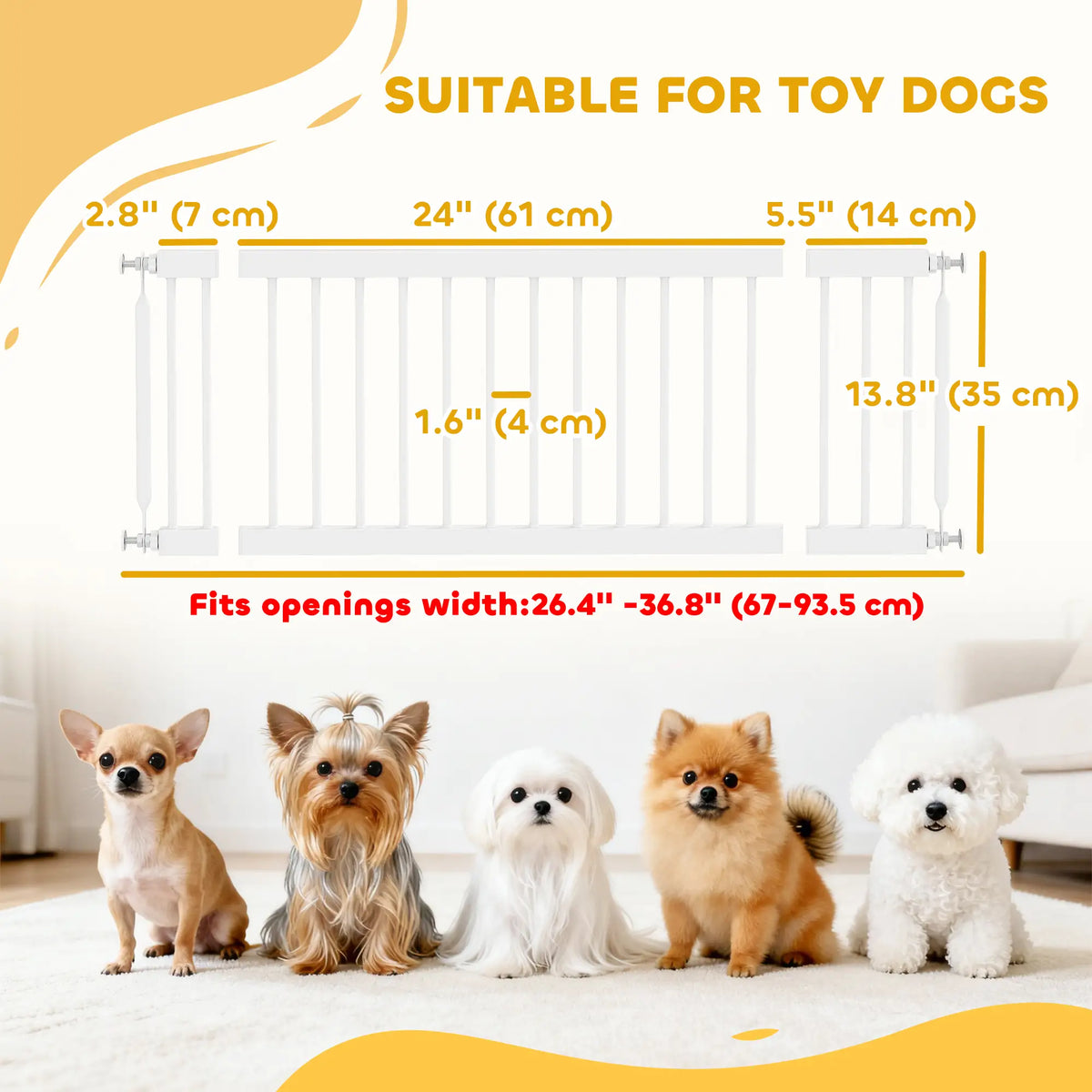Barrière pour chien 26"-37", réglable, convient aux chiens de 35,5 cm de haut avec 5 cm d'extension, kit de fixation par pression pour escaliers et portes, blanche