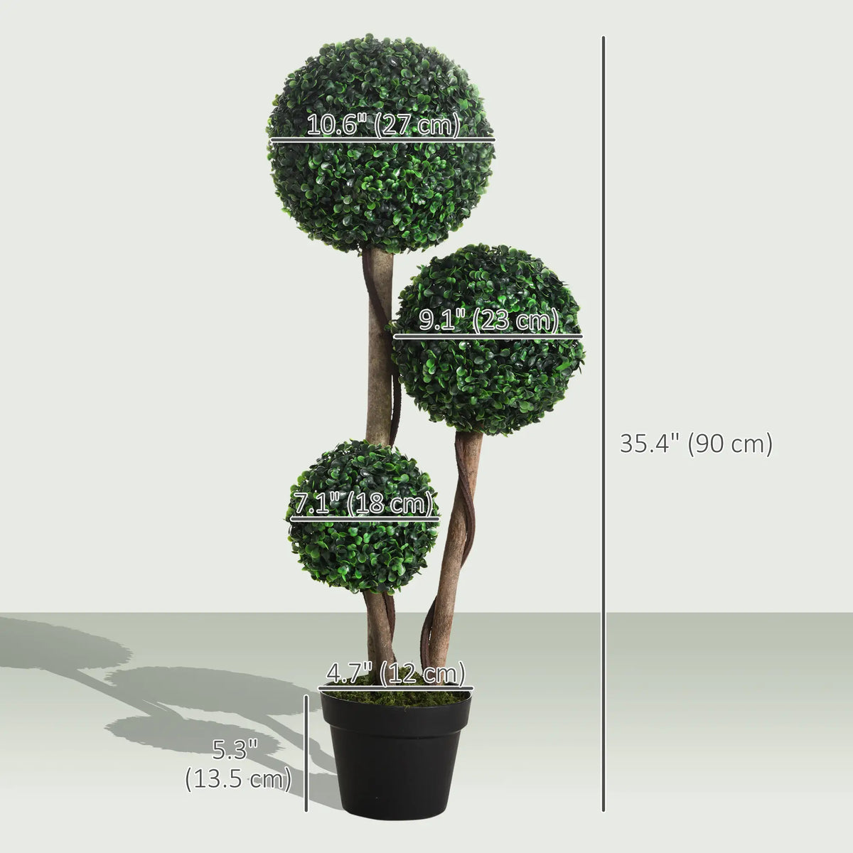 Plante artificielle en pot de 89 cm (35 pouces), buis artificiel topiaire, arbre à trois boules pour intérieur et extérieur, vert foncé