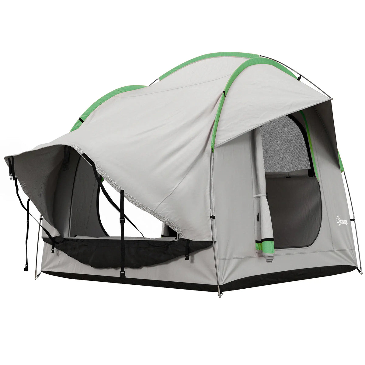 Tente de voiture imperméable 2000 mm pour SUV, avec 3 portes et fenêtre en filet, pour 5 à 6 personnes, coloris gris et vert. Idéale pour le camping et les voyages. Coloris : gris et vert.