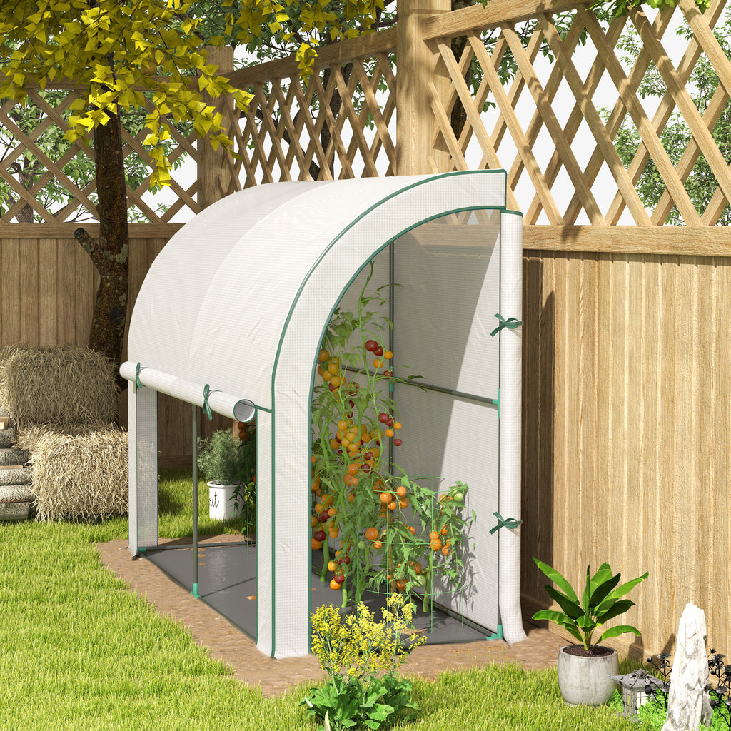 Serre adossée, abri de jardin extérieur avec portes et fenêtres à fermeture éclair, 2,13 m x 0,91 m x 1,52 m, blanche