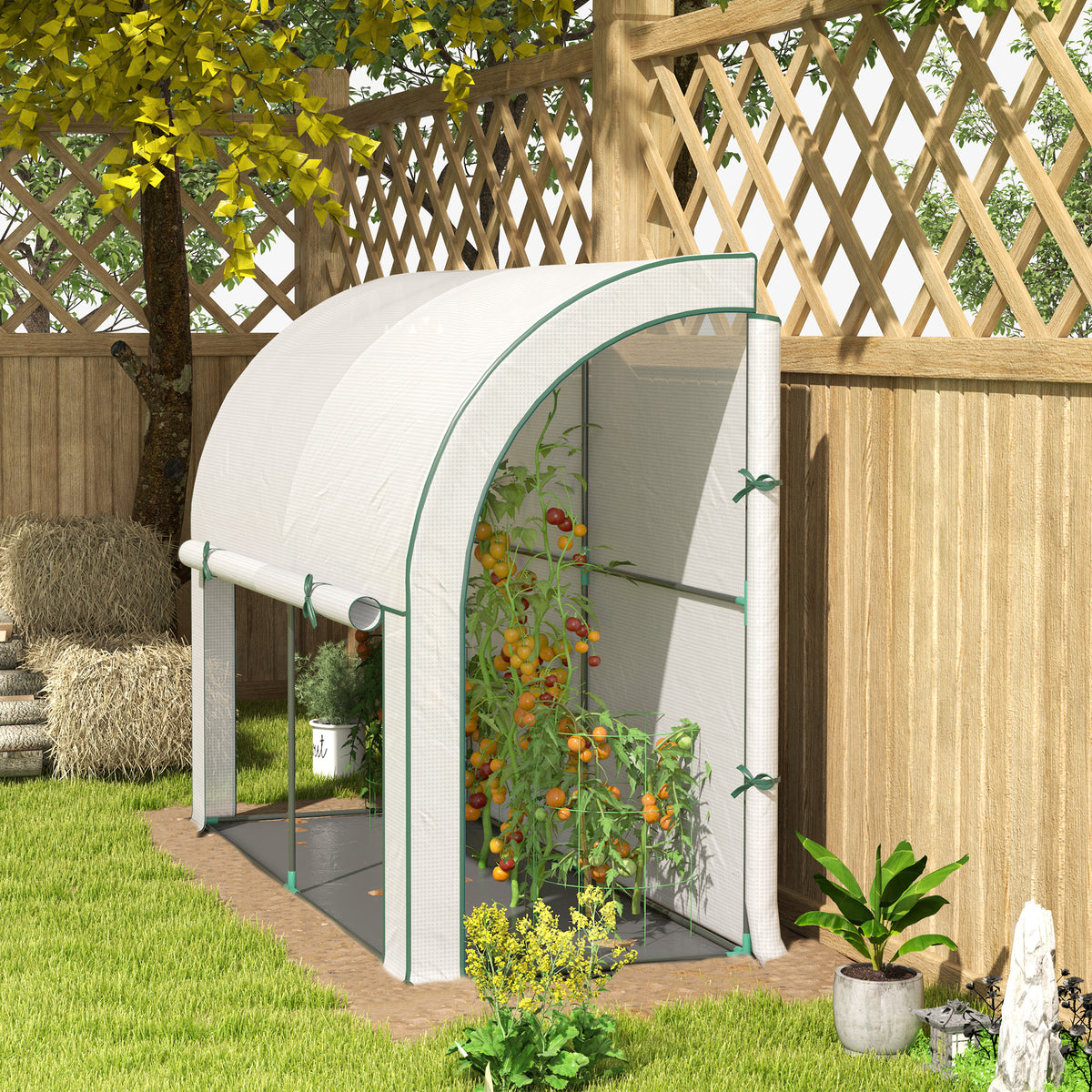 Serre adossée, abri de jardin extérieur avec portes et fenêtres à fermeture éclair, 2,13 m x 0,91 m x 1,52 m, blanche