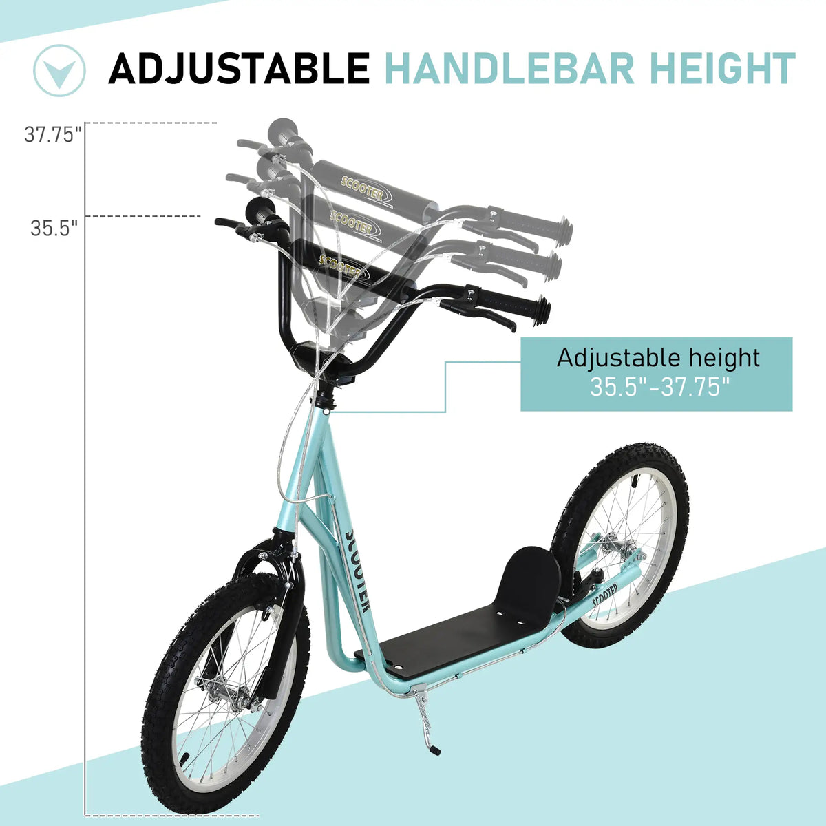 Trottinette pour enfants de 5 ans et plus, jouet à enfourcher avec roue gonflable de 40 cm et double frein, bleue