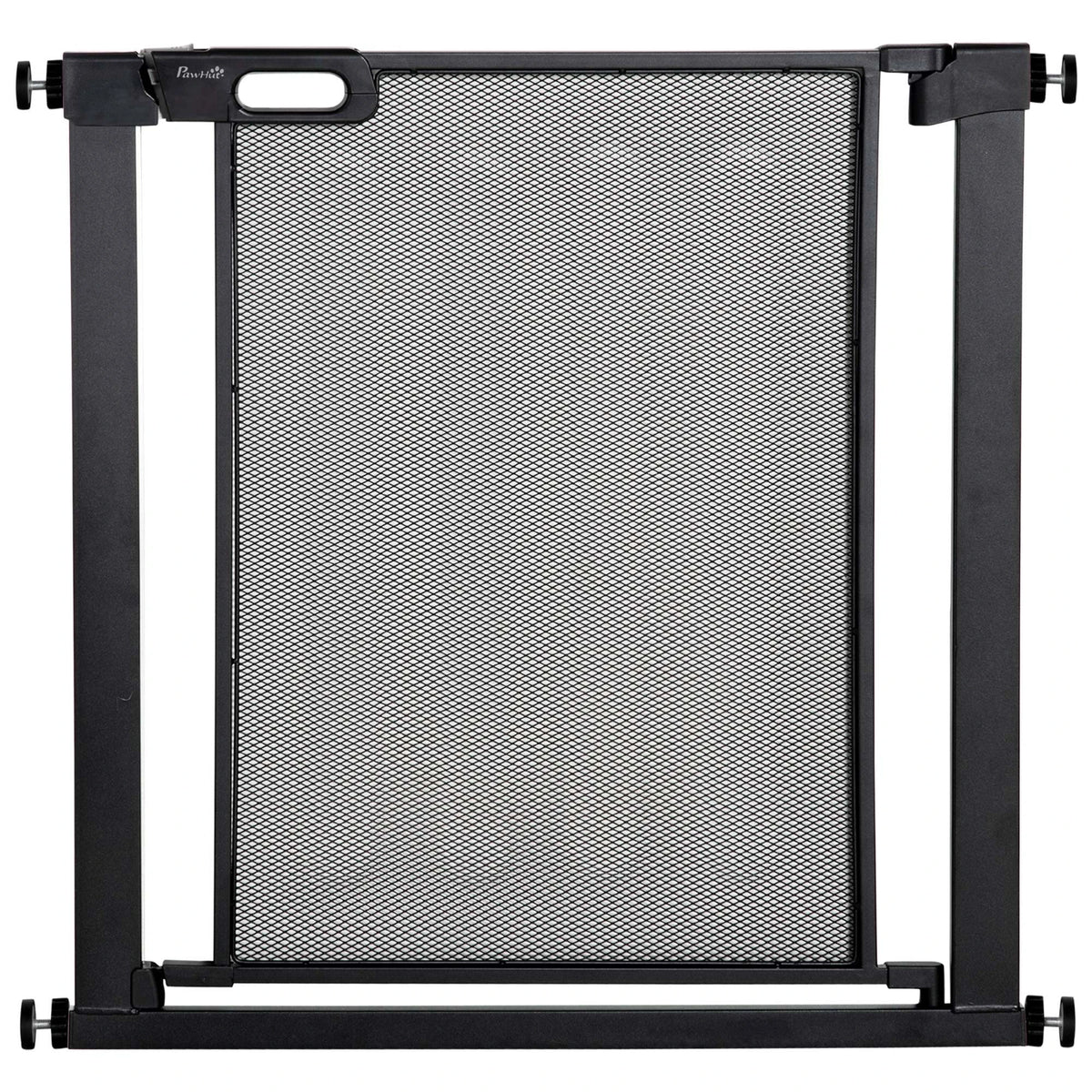 Barrière pour animaux de compagnie en métal, 75-82 cm, avec porte à fermeture automatique et double verrouillage. Idéale pour les portes, les escaliers et les couloirs. Usage intérieur/extérieur. Couleur : noir.