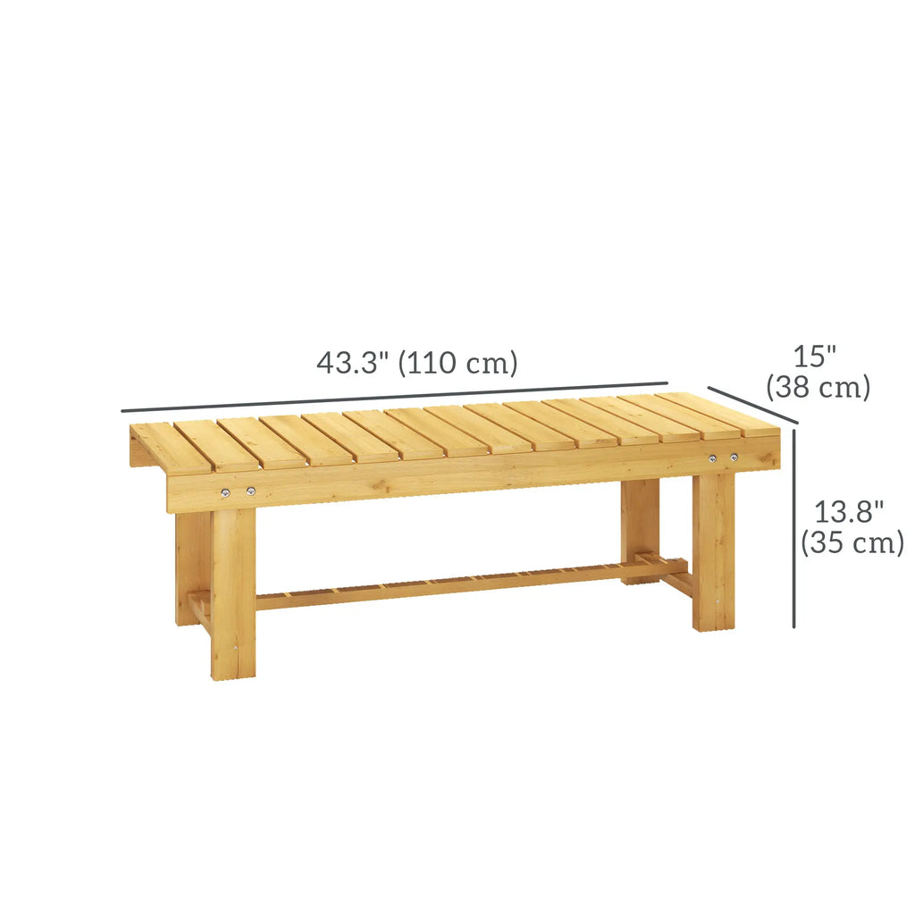 Banc d'extérieur 43 po en bois, banc de patio pour 2 personnes, canapé deux places sans dossier avec assise à lattes pour parc, jardin, pelouse, bois naturel