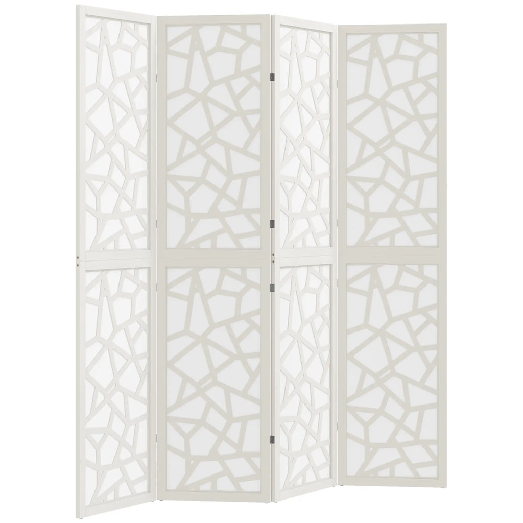 Paravent à 4 panneaux, 1,70 m, pliable et léger, motif géométrique, blanc, idéal pour le salon et la chambre.