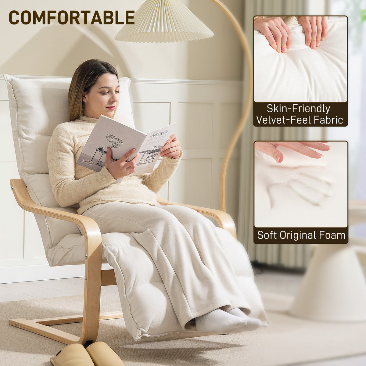 Fauteuil en velours blanc crème