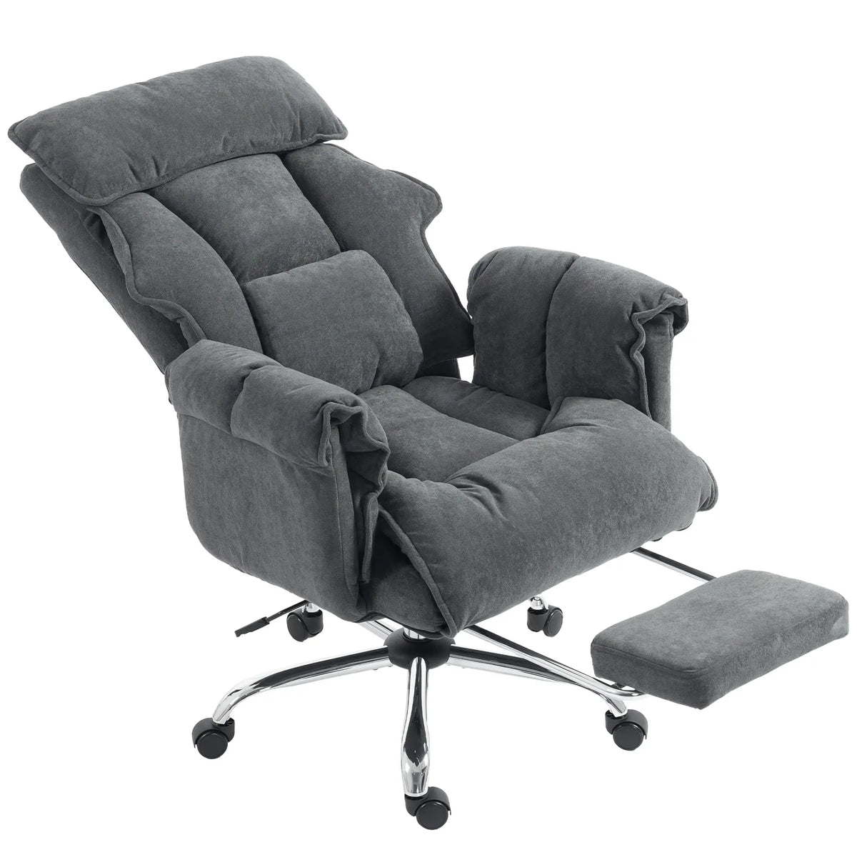 Chaise de bureau, chaise d'ordinateur avec repose-pieds, dossier et appui-tête réglables, gris foncé