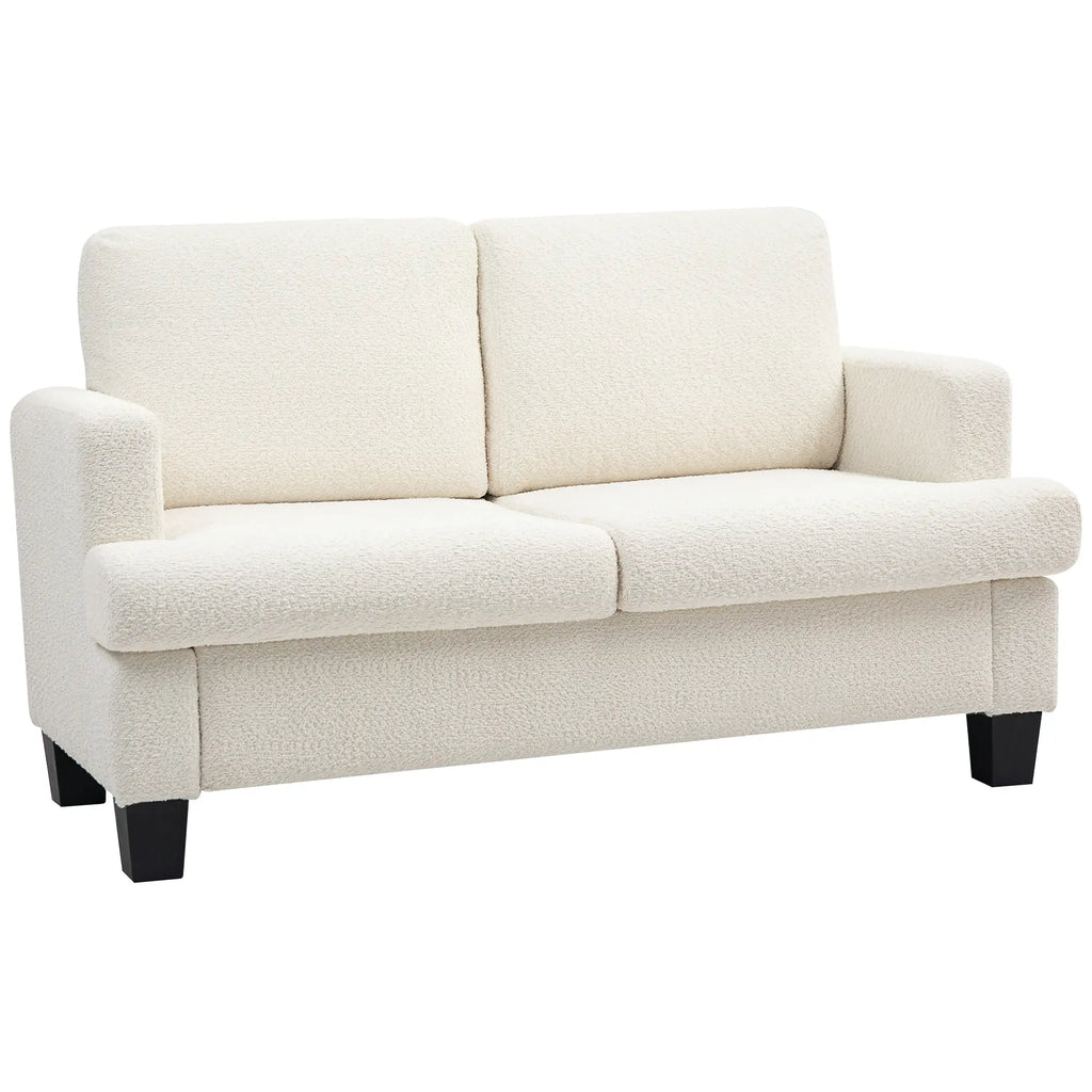 Canapé 2 places 138 cm (54,3 po) avec coussins amovibles, petit canapé avec structure en bois pour salon, blanc crème