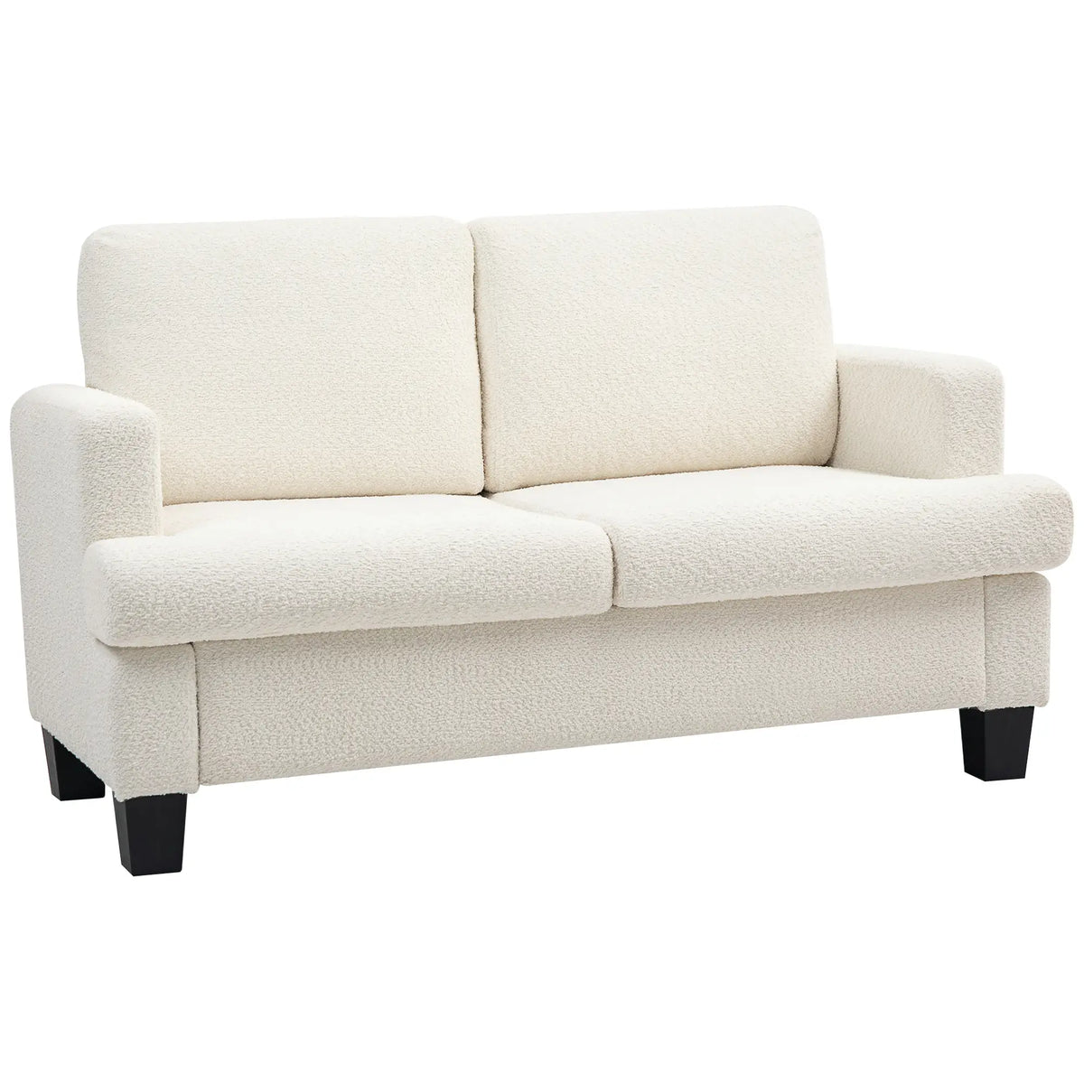 Canapé 2 places 138 cm (54,3 po) avec coussins amovibles, petit canapé avec structure en bois pour salon, blanc crème