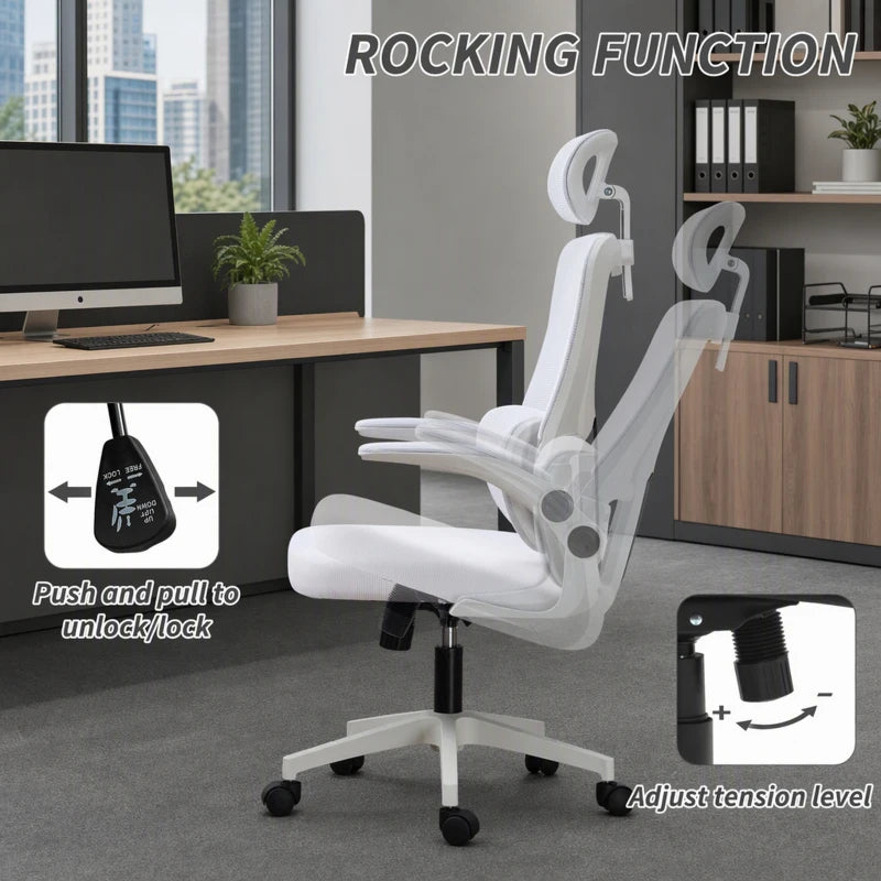 Chaise de bureau ergonomique en maille, blanc crème