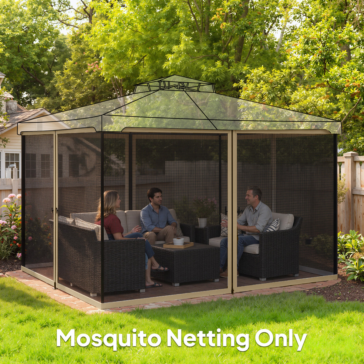 Moustiquaire de rechange pour gazebo 3 x 4 m, parois noires avec fermetures éclair, kaki