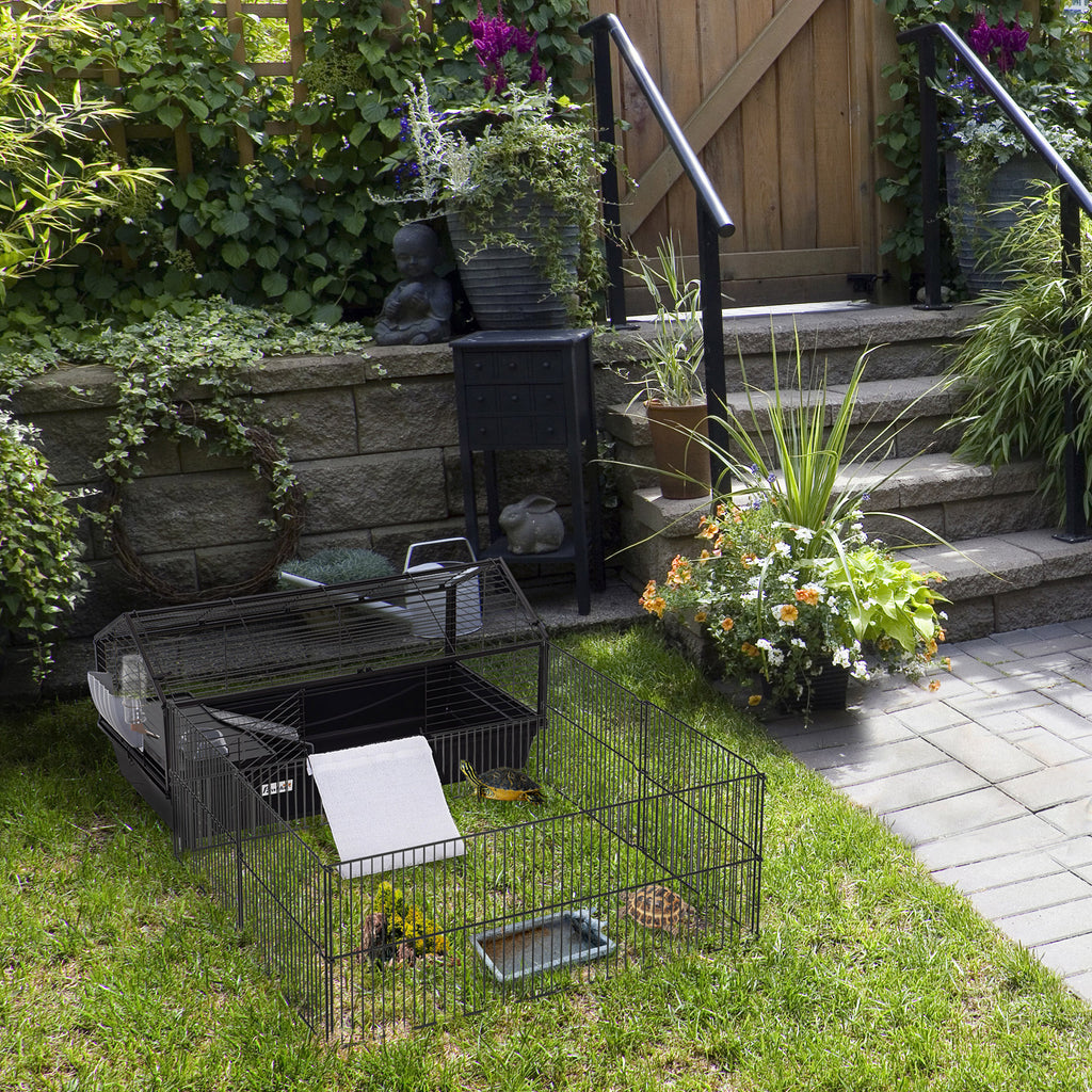 Cage pour cobayes avec parc pliable et amovible, cage à roulettes pour lapins, chinchillas, hérissons et lapins, habitat pour petits animaux avec biberon et mangeoire à foin, 87,6 cm x 128,3 cm x 55,9 cm