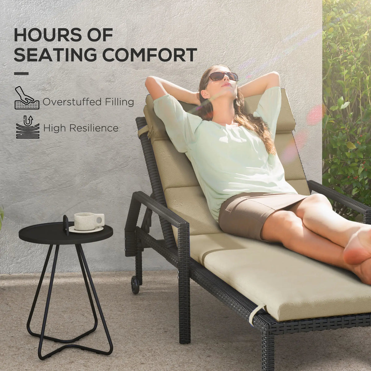 Coussins de rechange pour chaise longue de jardin avec appui-tête et attaches, beige