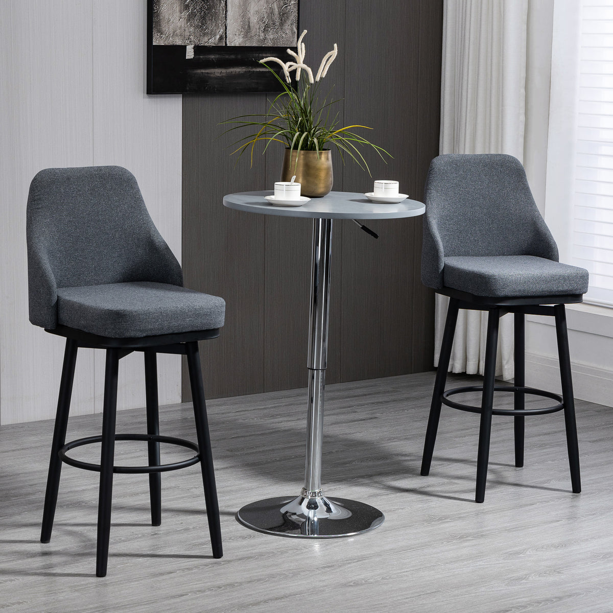 Ensemble de 2 tabourets de bar extra hauts, tabourets de bar modernes pivotants à 360° avec pieds en acier et repose-pieds, gris anthracite