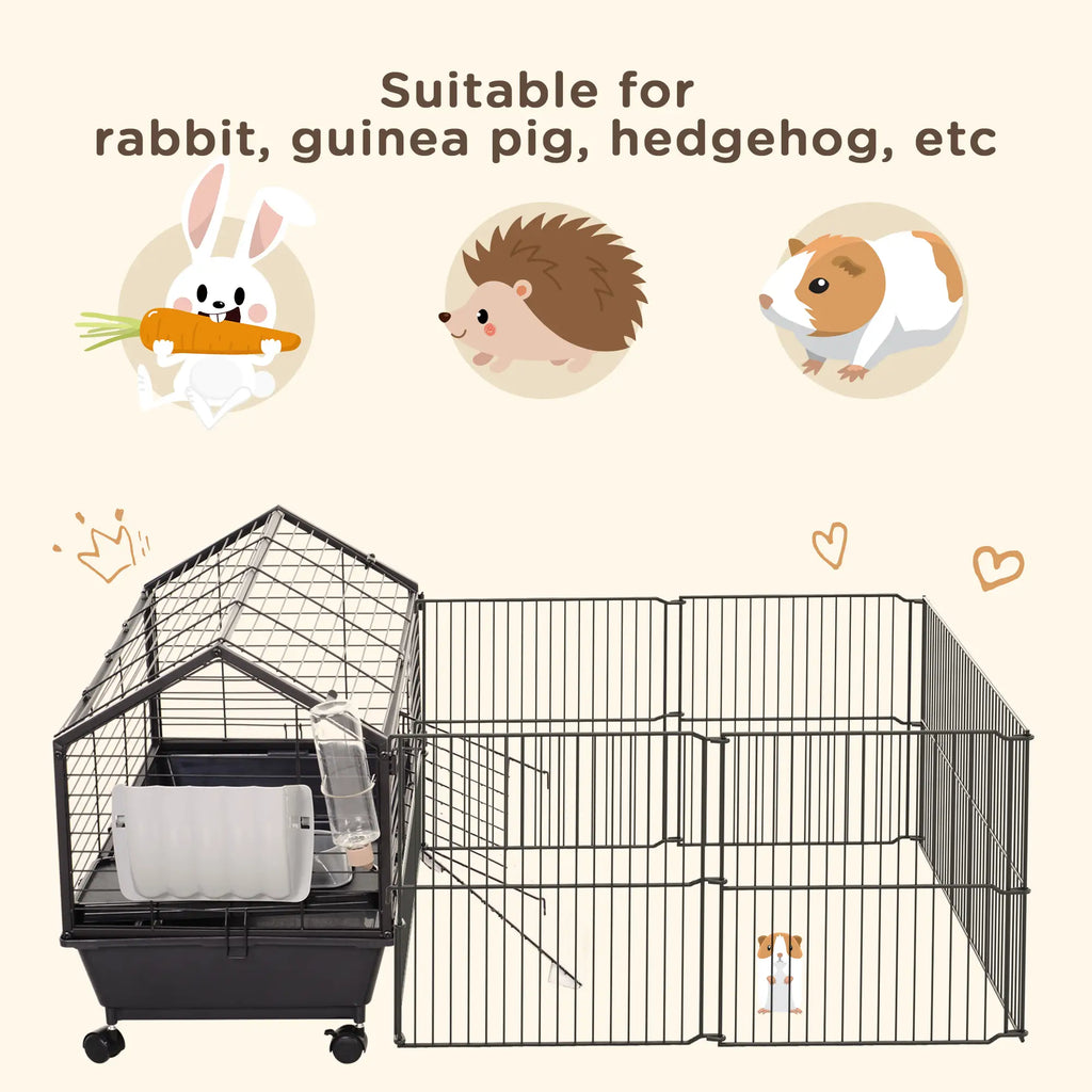 Cage pour cobayes avec parc pliable et amovible, cage à roulettes pour lapins, chinchillas, hérissons et lapins, habitat pour petits animaux avec biberon et mangeoire à foin, 87,6 cm x 128,3 cm x 55,9 cm
