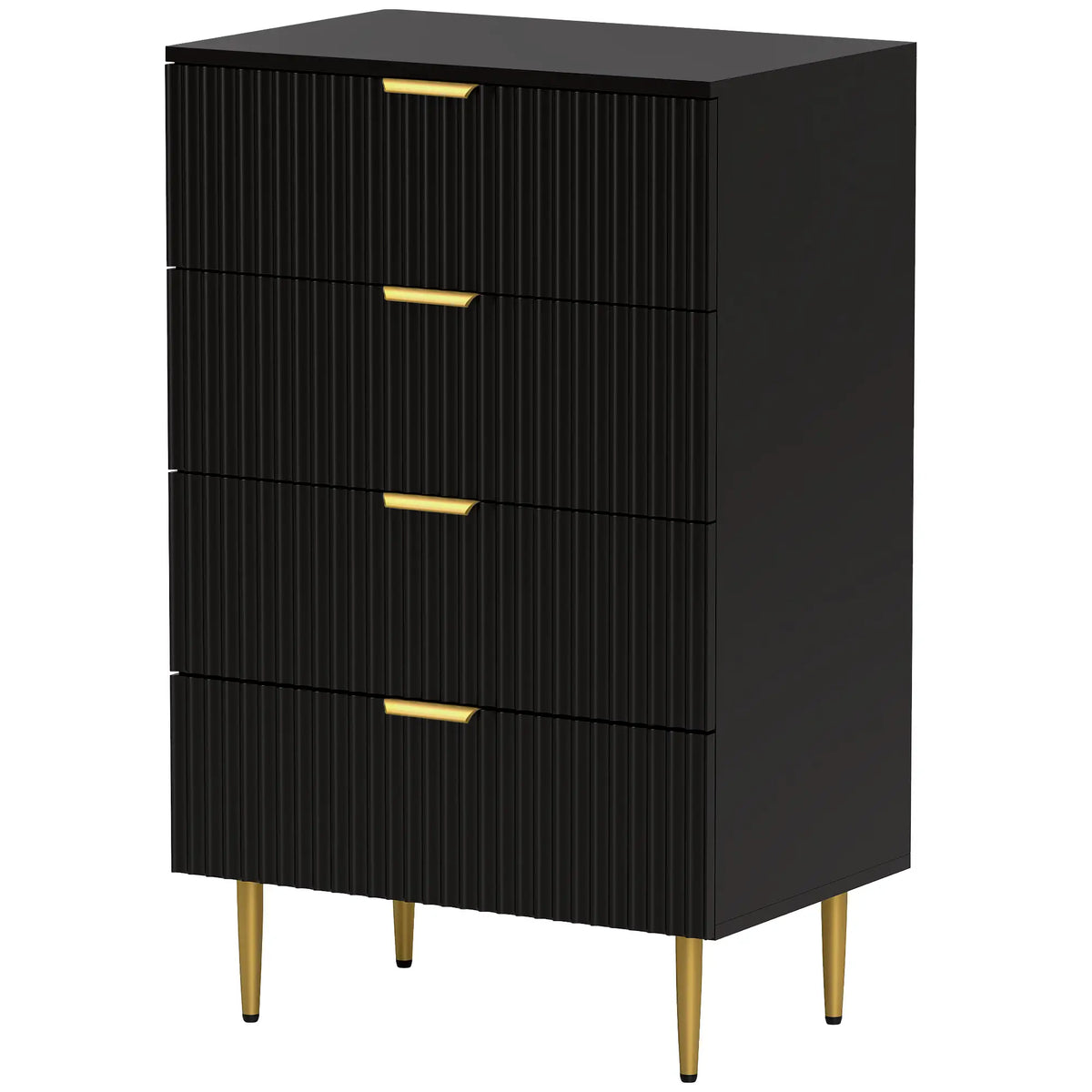 Commode moderne à 4 tiroirs pour chambre à coucher, pieds et poignées dorés, noire