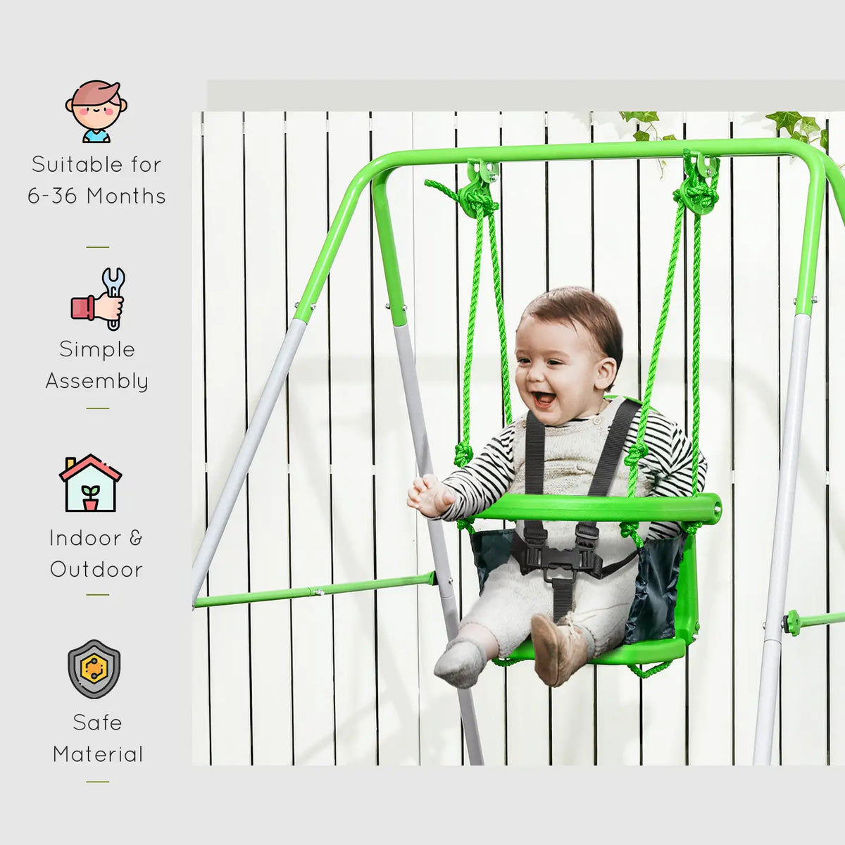 Balançoire pour bébés et jeunes enfants avec harnais de sécurité pour les 6 à 36 mois