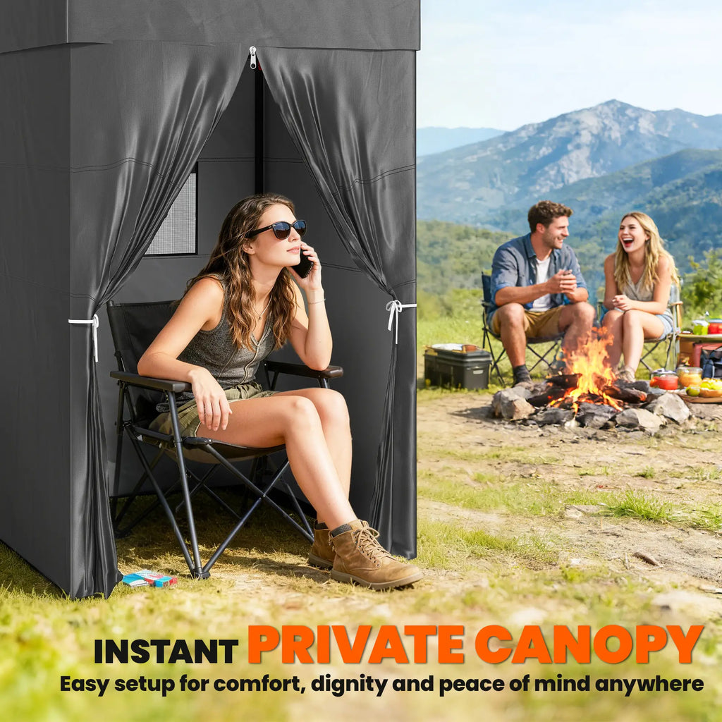 Tente pliante compacte 120 x 120 cm, cabine d'essayage UPF 50+, abri instantané et portable avec fenêtre en filet, gris foncé