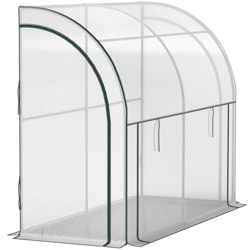 Serre adossée, abri de jardin extérieur avec portes et fenêtres à fermeture éclair, 2,13 m x 0,91 m x 1,52 m, blanche