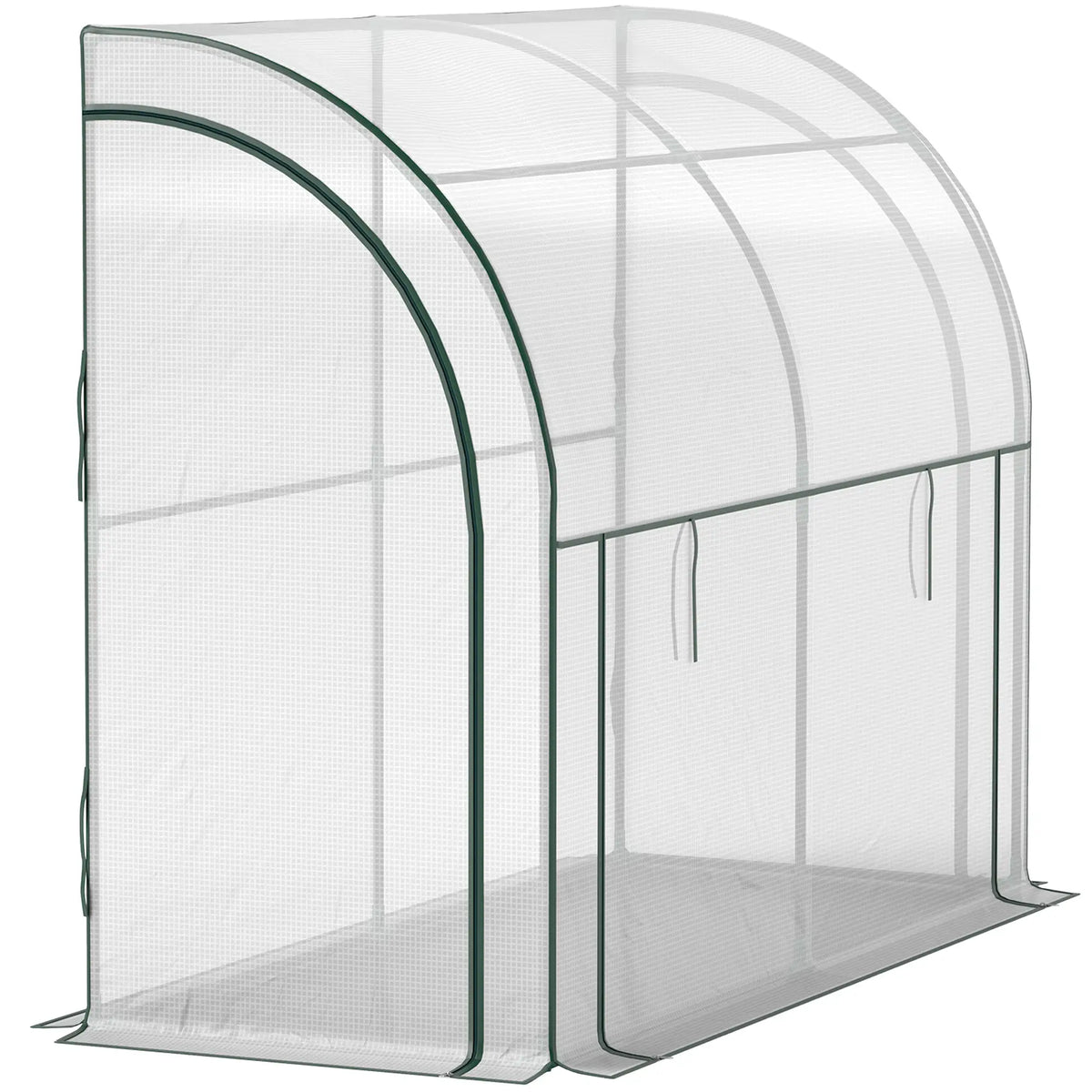 Serre adossée, abri de jardin extérieur avec portes et fenêtres à fermeture éclair, 2,13 m x 0,91 m x 1,52 m, blanche