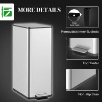 Poubelle de cuisine 20 L en acier inoxydable, argent