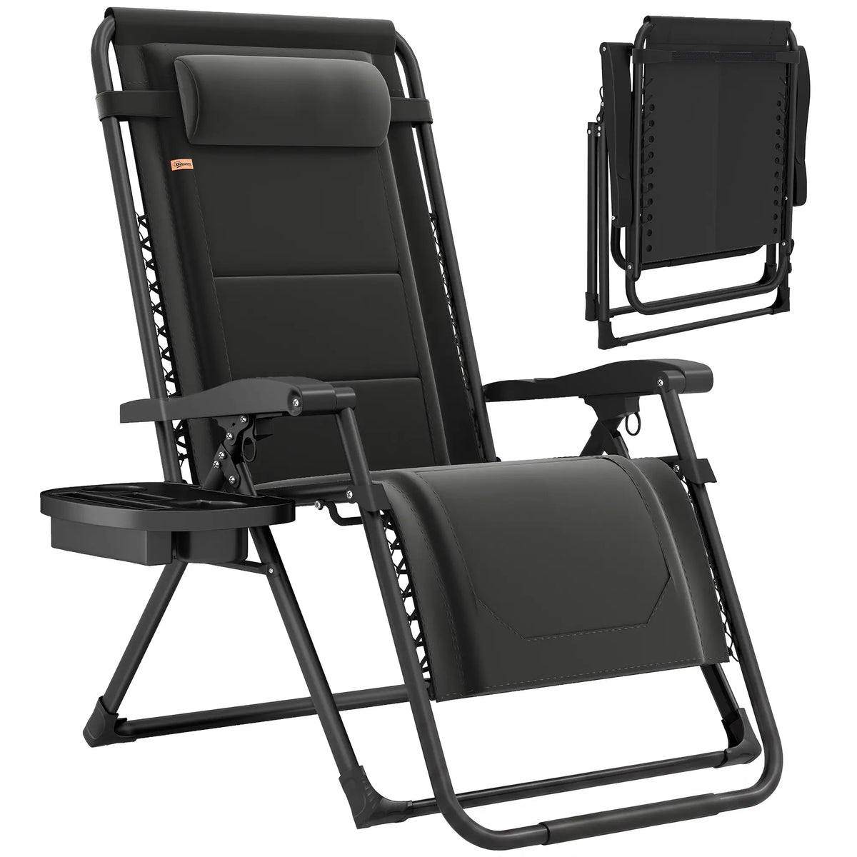 Fauteuil inclinable zéro gravité avec porte-gobelet, capacité de 181 kg, noir