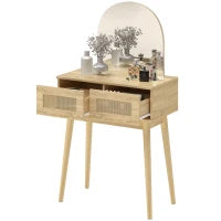 Coiffeuse avec miroir et 2 tiroirs, bois naturel