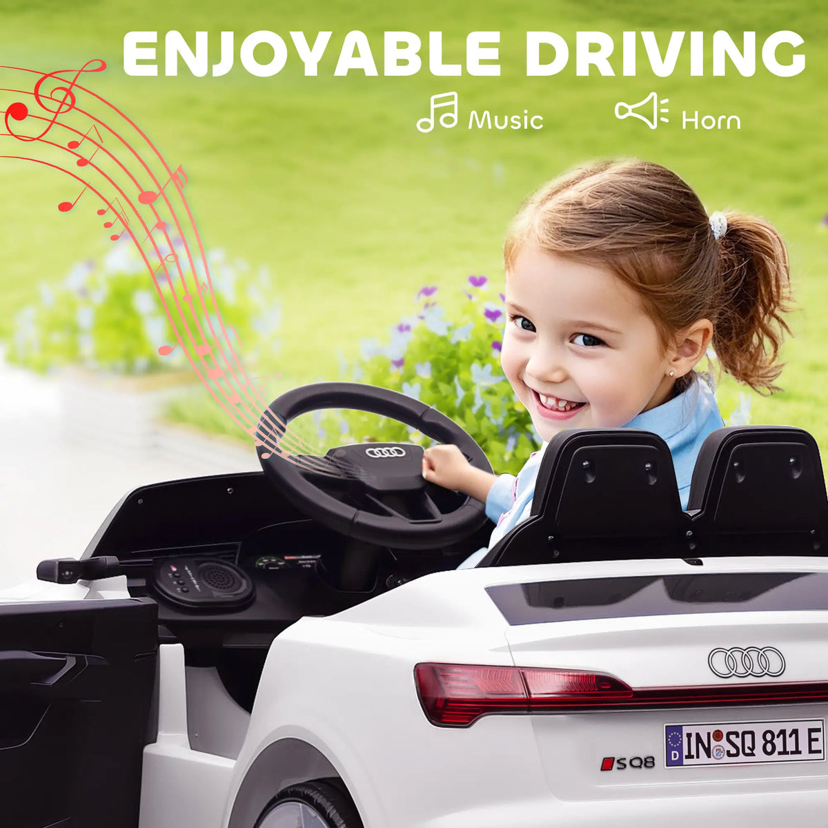 Voiture électrique pour enfants 12V, Audi Q8 e-tron Sportback sous licence avec télécommande, blanche