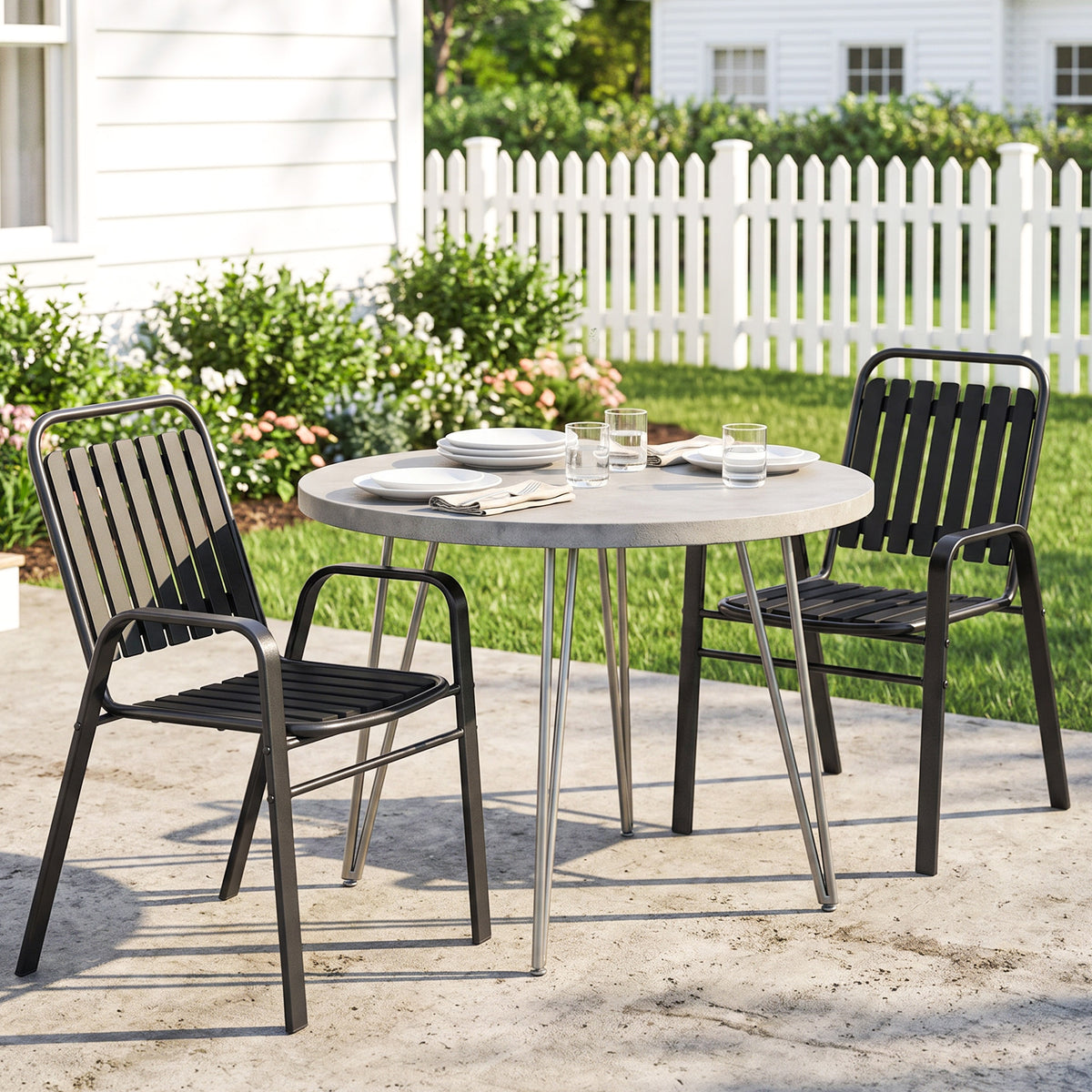 Ensemble de 2 chaises de jardin empilables, pour terrasse, balcon, patio, jardin, noires