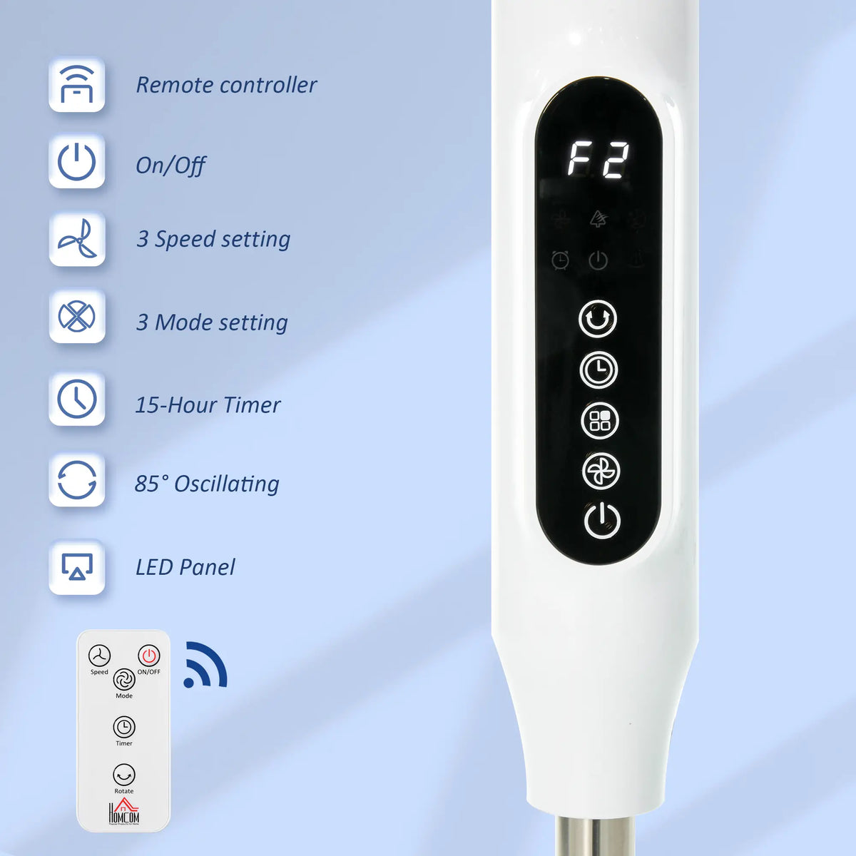 Ventilateur sur pied avec télécommande, ventilateur rafraîchissant sur pied, grand ventilateur électrique pour chambre à coucher, blanc