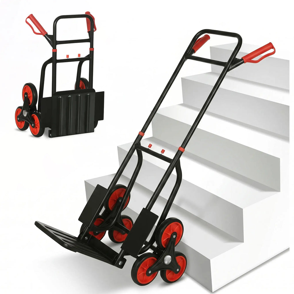 Chariot monte-escalier à 6 roues, diable et chariot de manutention, chariot de charge pliable en acier, capacité de 120 kg, noir et rouge