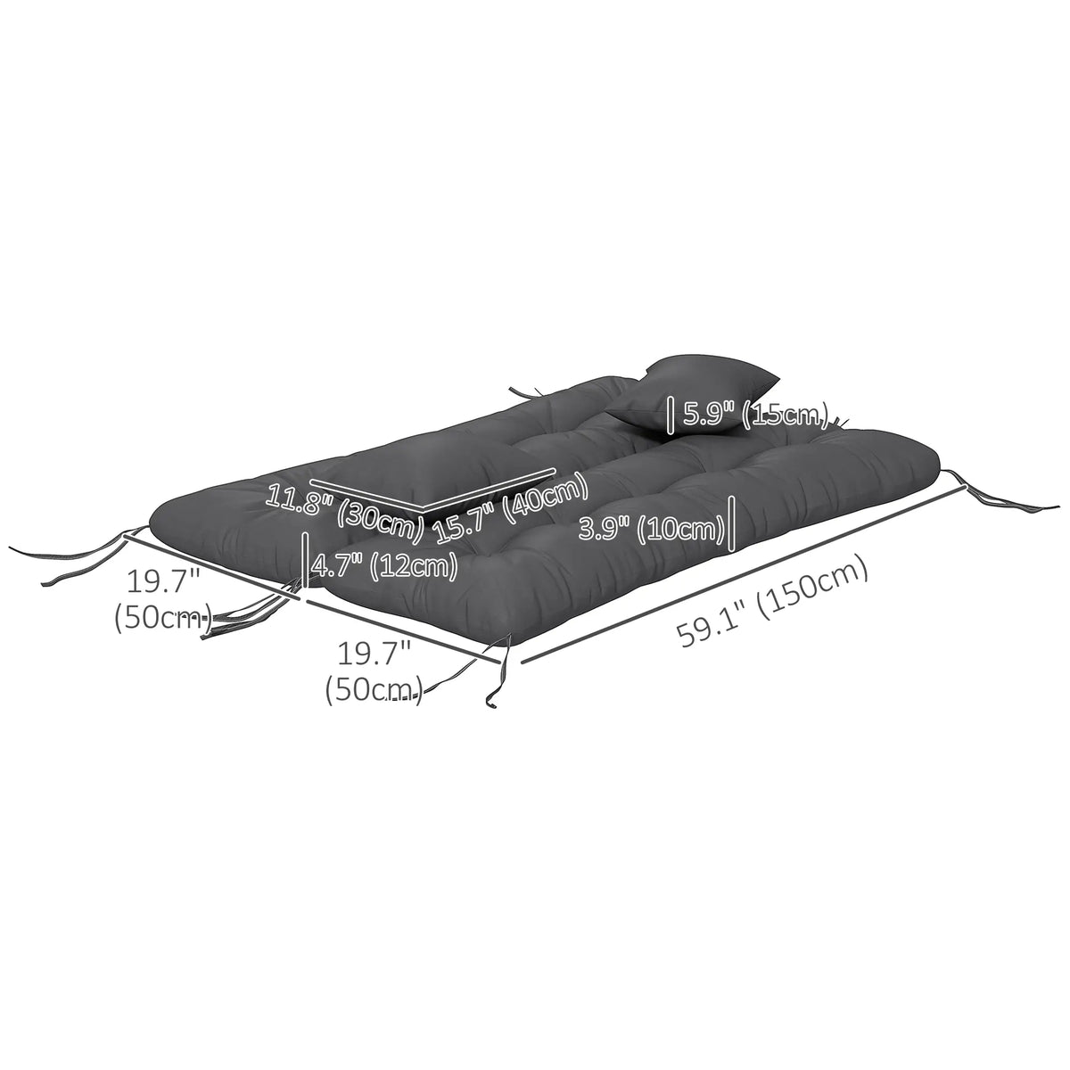Ensemble de 4 coussins de rechange pour dossier et assise, avec attaches, gris, pour chaises de patio