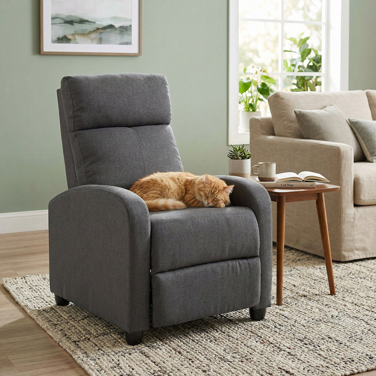 Fauteuil inclinable manuel en tissu, style home cinéma, avec assise rembourrée, pour salon, gris foncé