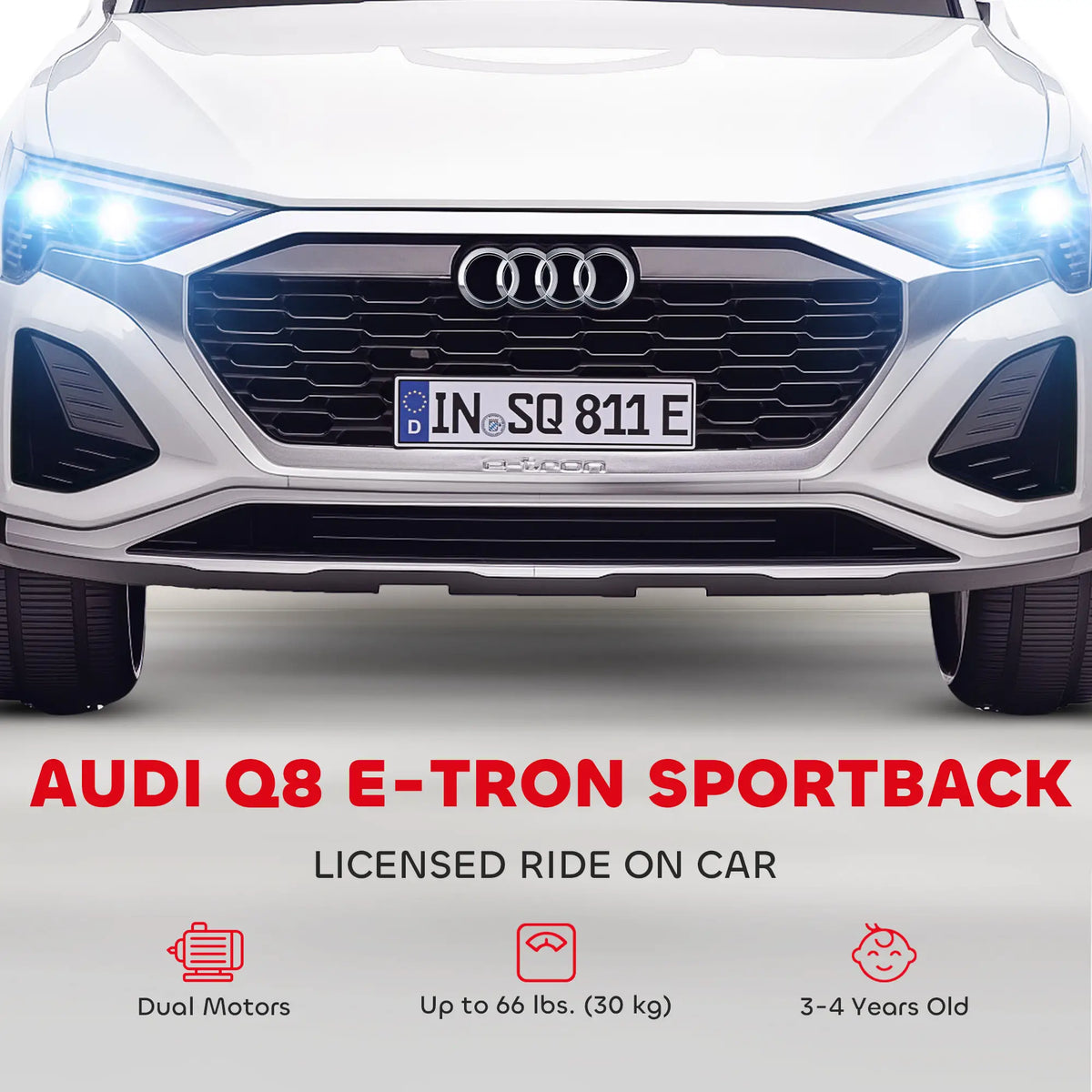 Voiture électrique pour enfants 12V, Audi Q8 e-tron Sportback sous licence avec télécommande, blanche