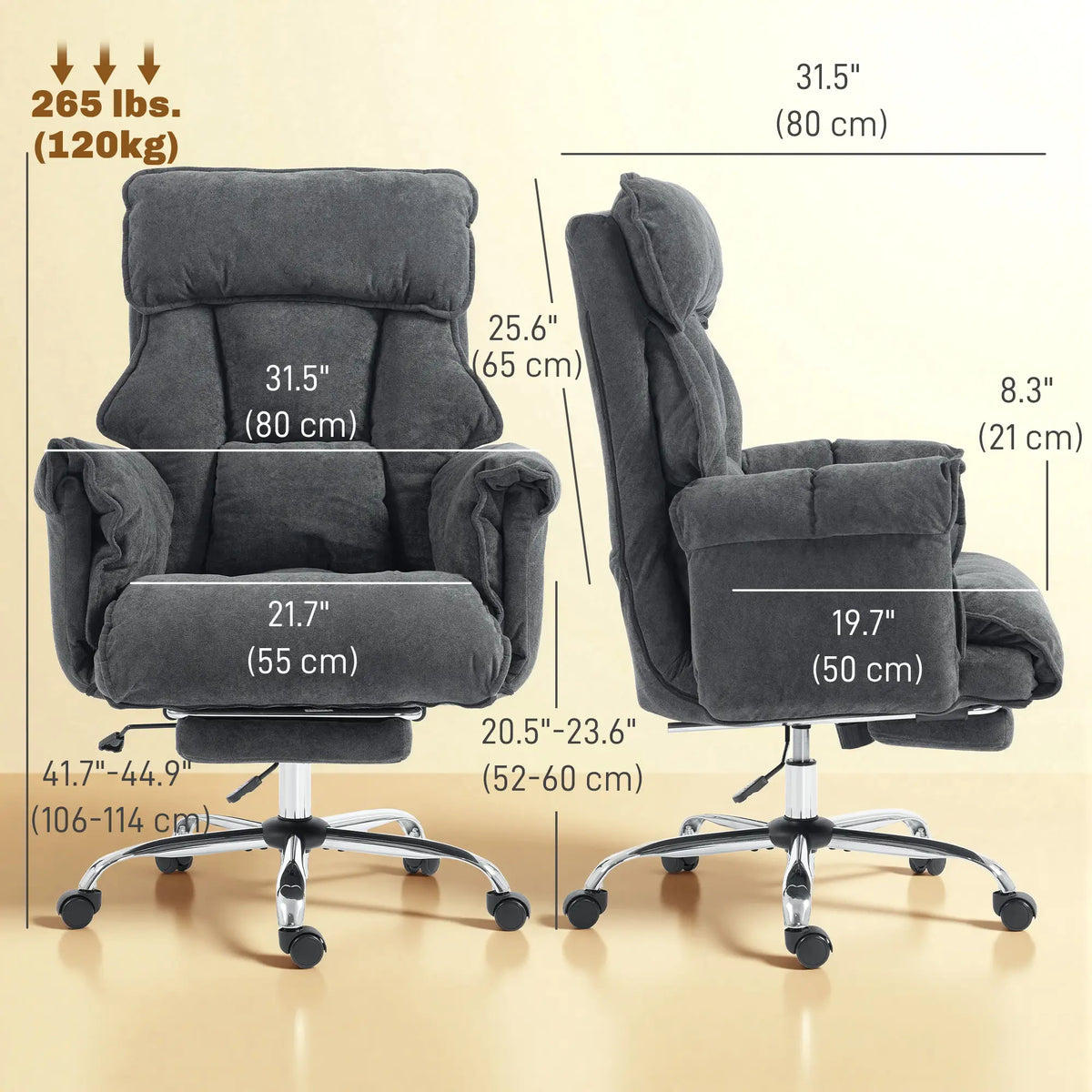 Chaise de bureau, chaise d'ordinateur avec repose-pieds, dossier et appui-tête réglables, gris foncé