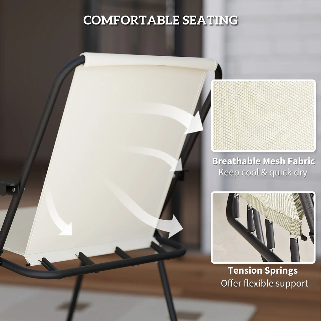 Ensemble de salle à manger de patio 6 pièces avec parasol, chaises pliantes et table en verre pour jardin ou terrasse, blanc crème