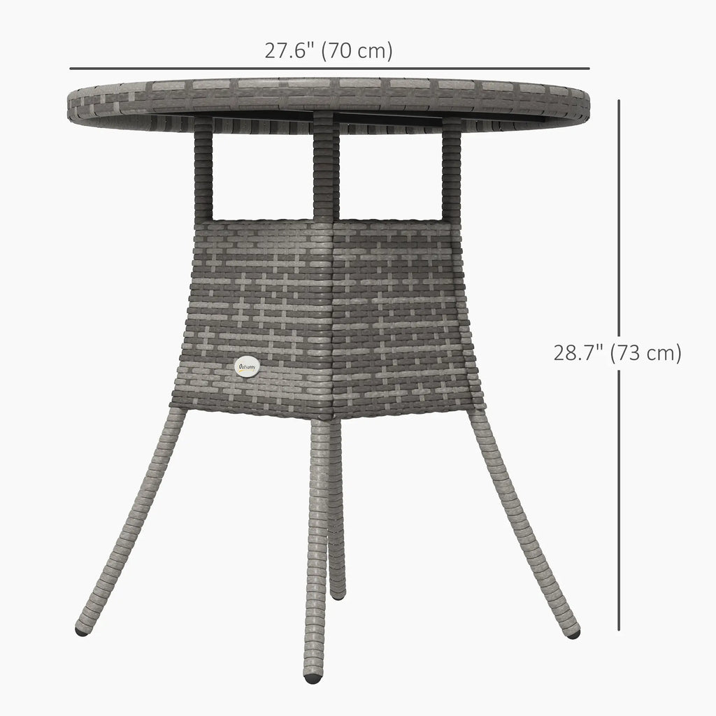 Table de salle à manger d'extérieur 70 cm (27,5 po) en résine tressée, mobilier de patio en rotin PE avec plateau en composite bois-plastique, grise